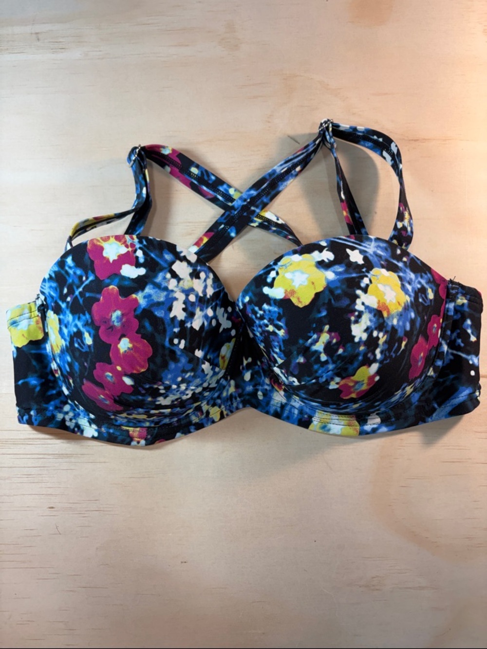 Bikini Top Blue Floral Removable Straps Sz S  Calvin Klein